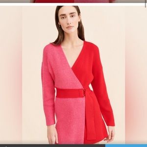 4SI3NNA Two-Tone Wrap Cardigan in Pink and Red